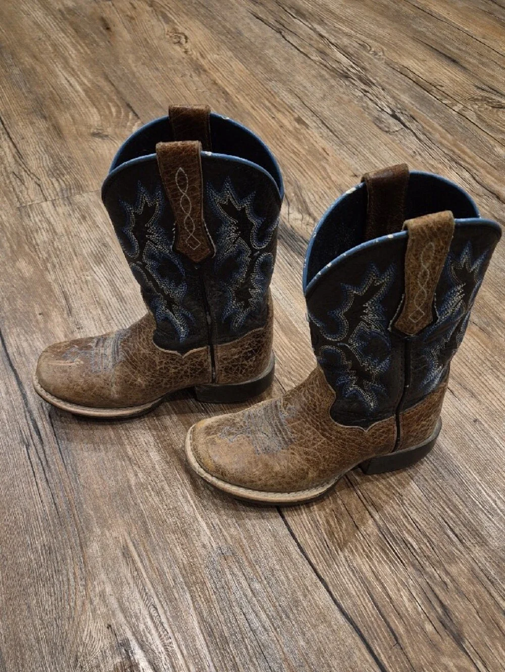 Ariat Brown and Dark Blue Kids Western Boots